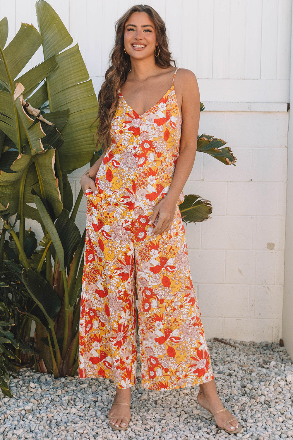 Floral Sleeveless V-Neck Wide Leg Jumpsuit