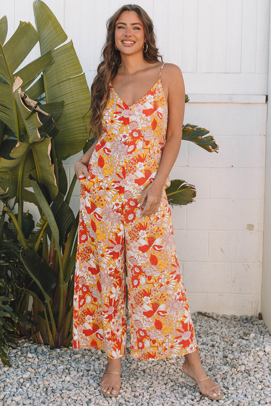 Floral Sleeveless V-Neck Wide Leg Jumpsuit