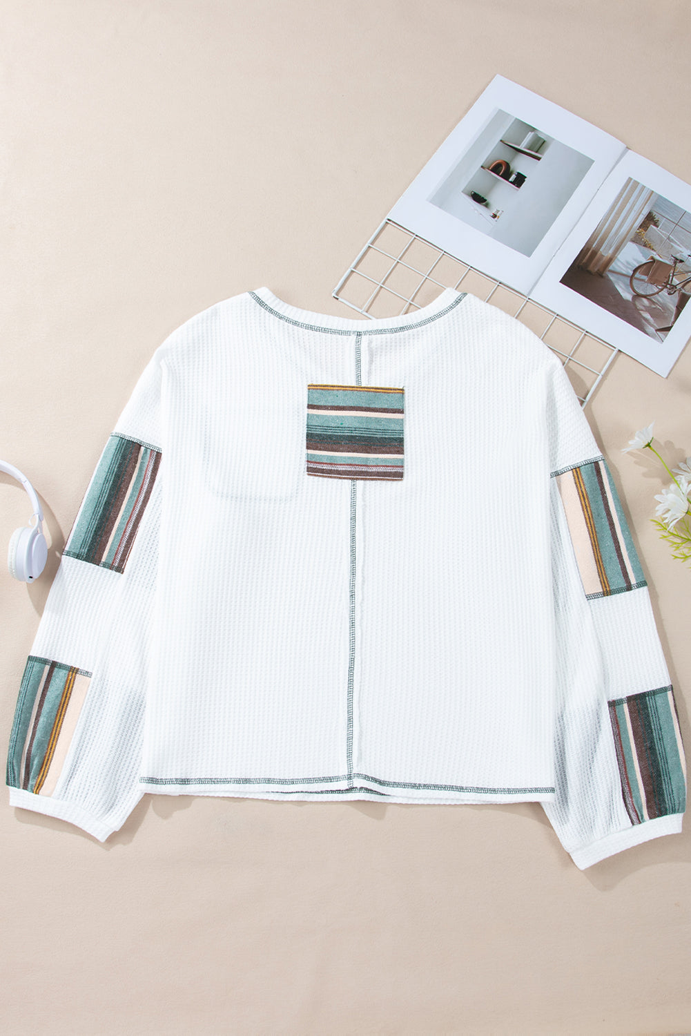 Stripe Patchwork Waffle Knit Top