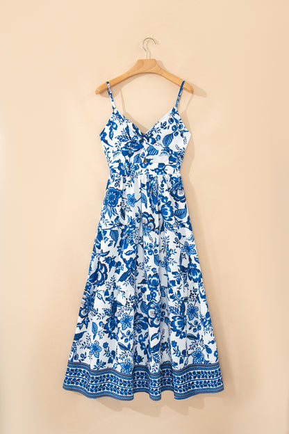 Floral Twisted Bust Spaghetti Strap Backless Maxi Dress