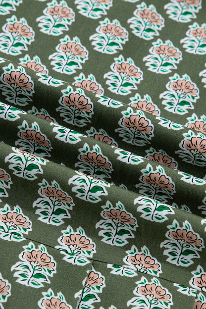 Plus Size Floral Stripe Contrast 3/4 Sleeve Dress