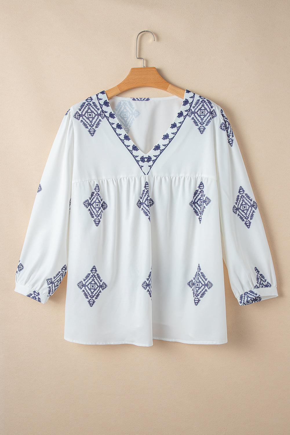 Boho Geometric 3/4 Sleeve Blouse Plus Size