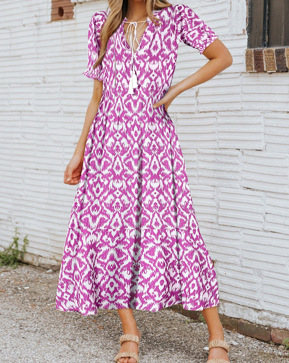 Geometric V-Neck Maxi Dress