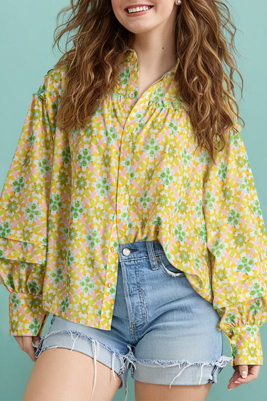 Boho Floral Puff Sleeve Shirt