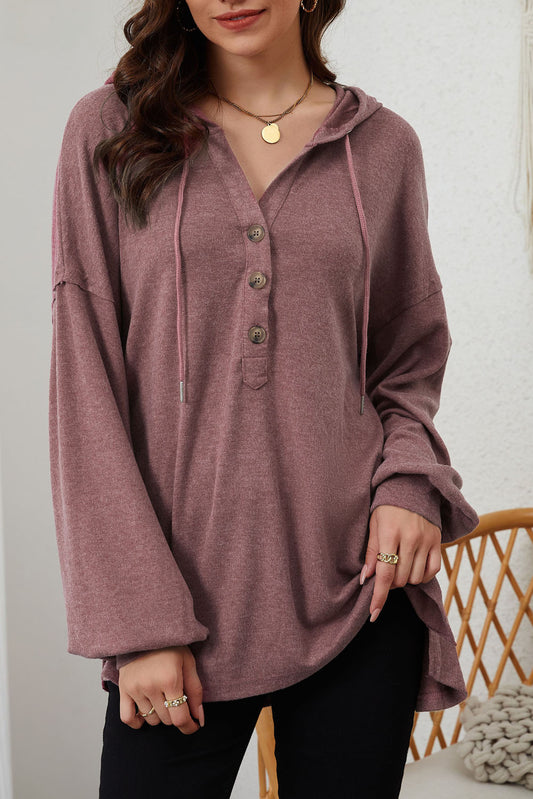 Half Buttoned High Low Hoodie