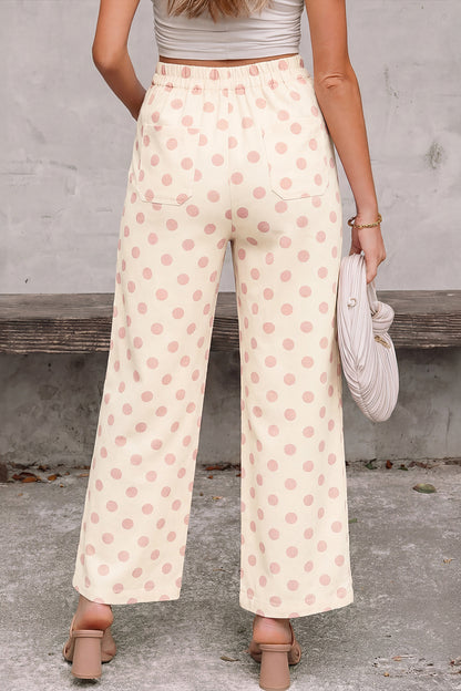 Polka Dot Patch Pocket Wide Leg Pants