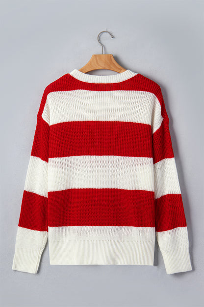 Christmas MERRY Stripe Drop Shoulder Loose Knit Sweater