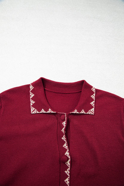 Bow Patch Pocket Collared Button Front Cardigan