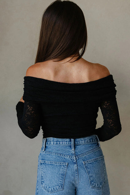 Floral Lace Off Shoulder Long Sleeve Top