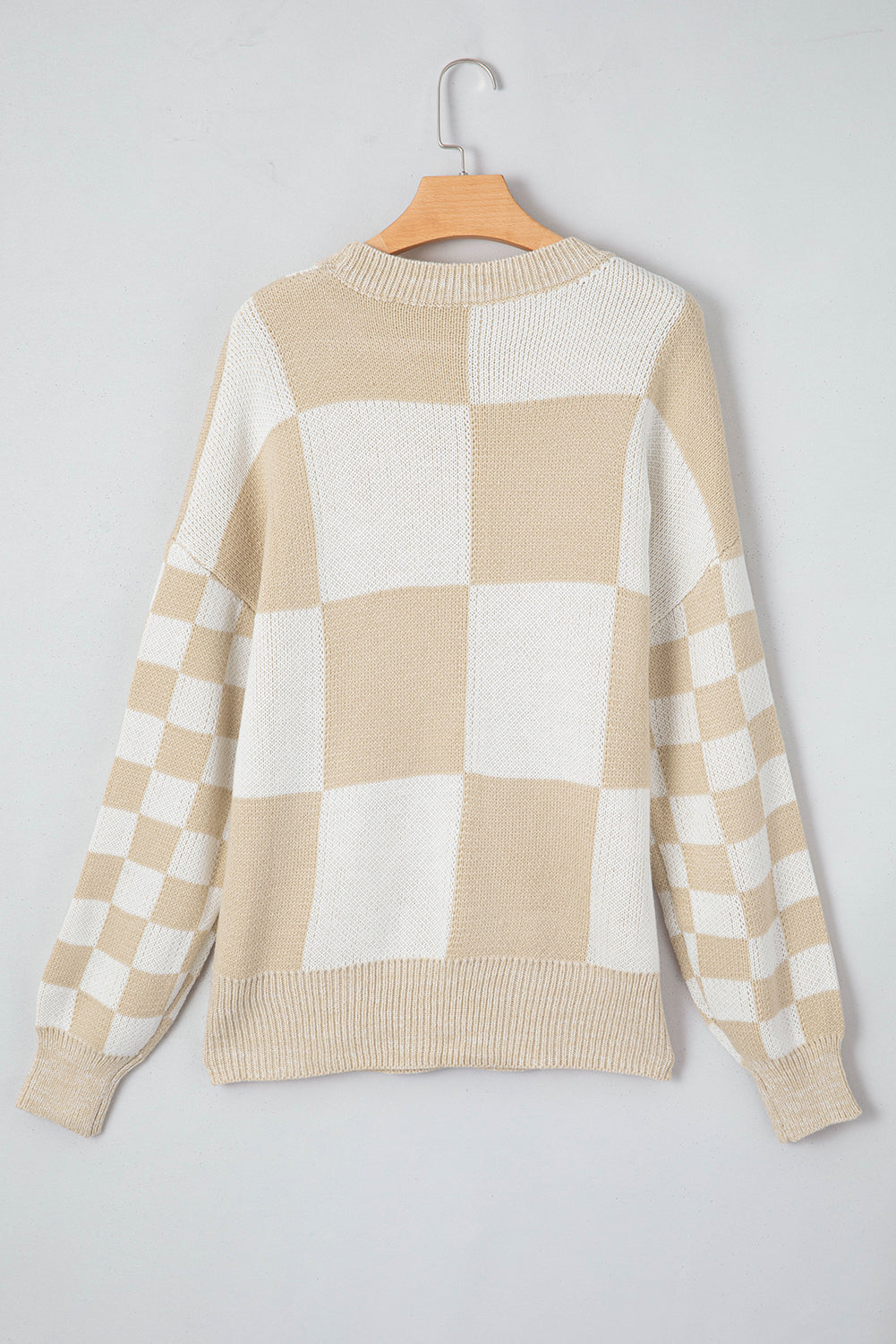 Checker Patchwork Ribbed Trim Sweater