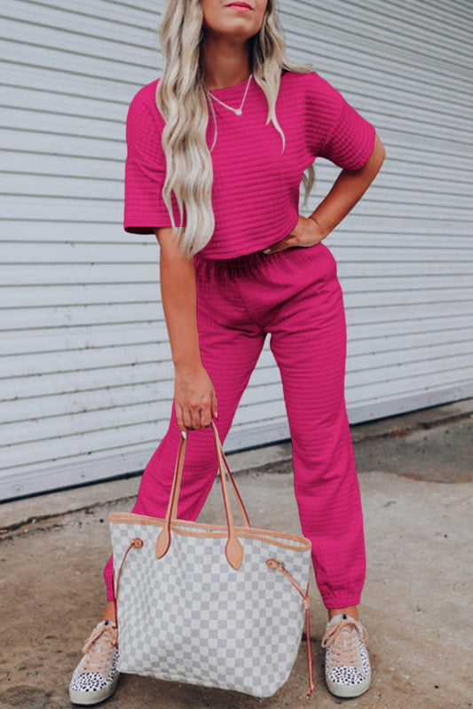 Checker Textured Tee and Pants Set