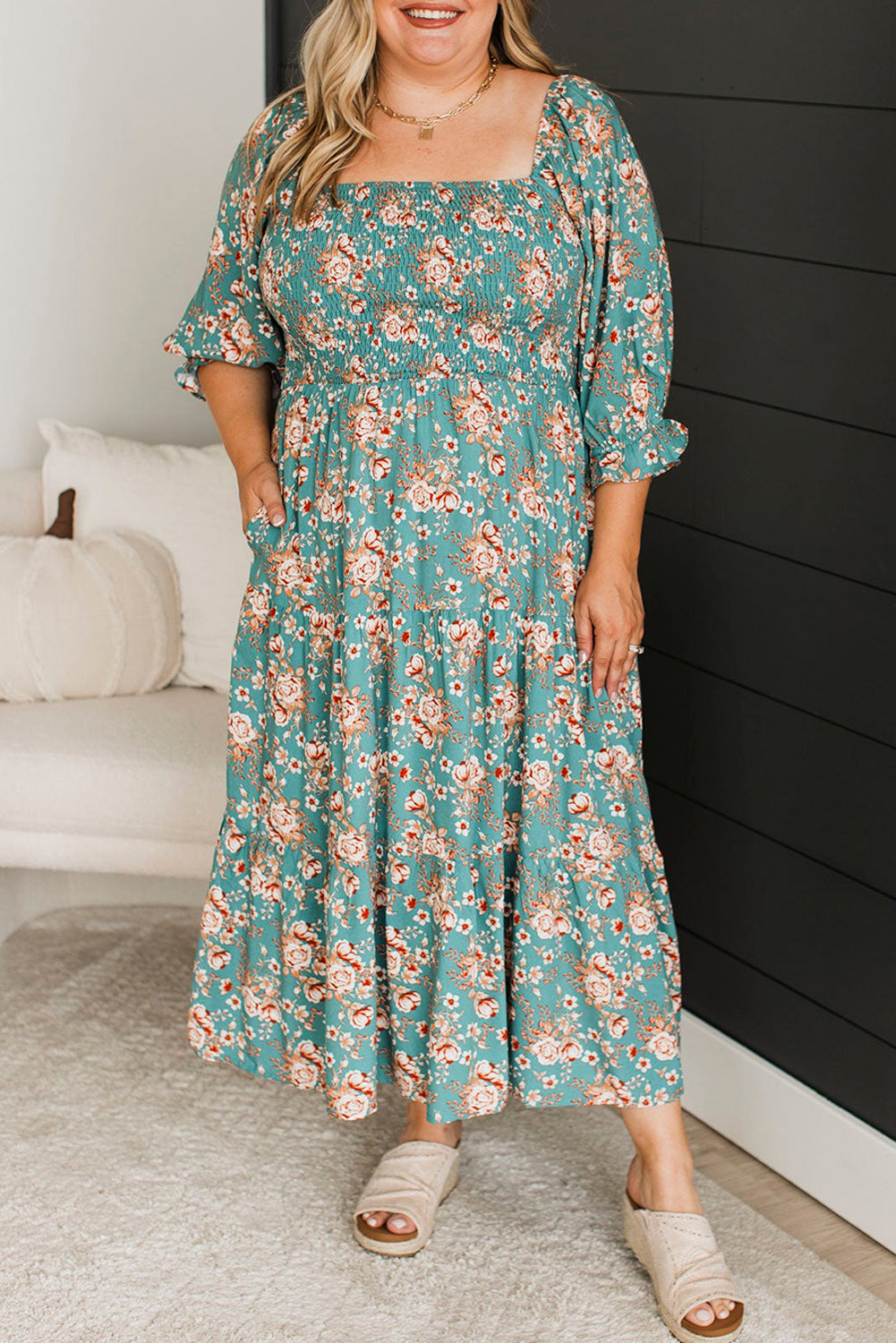 Plus Size Floral Smocked Maxi Dress