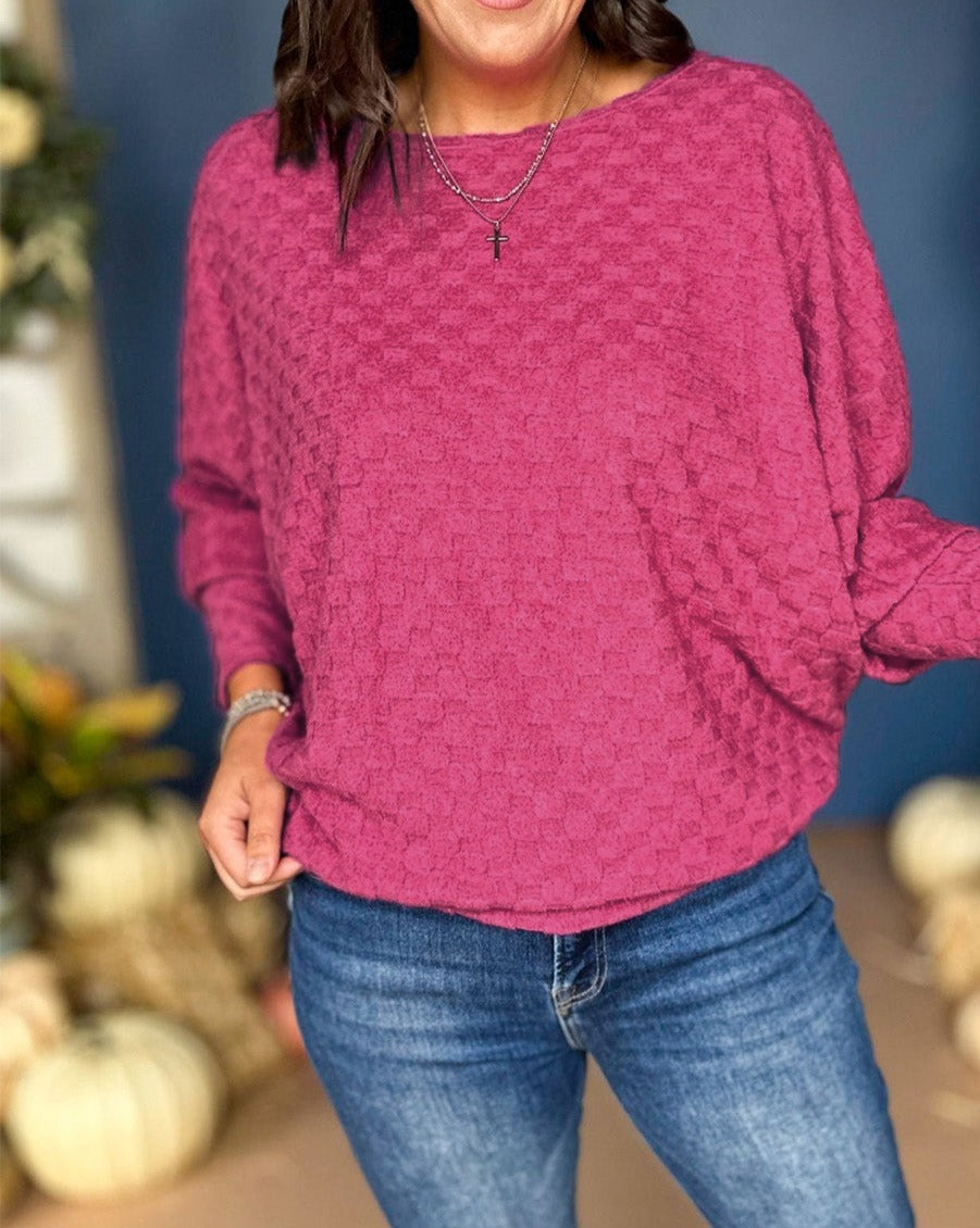 Checker Textured Dolman Sleeve Top