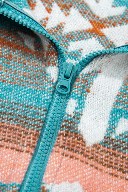 Western Aztec Quarter-Zip Elastic Cuffs Sweatshirt