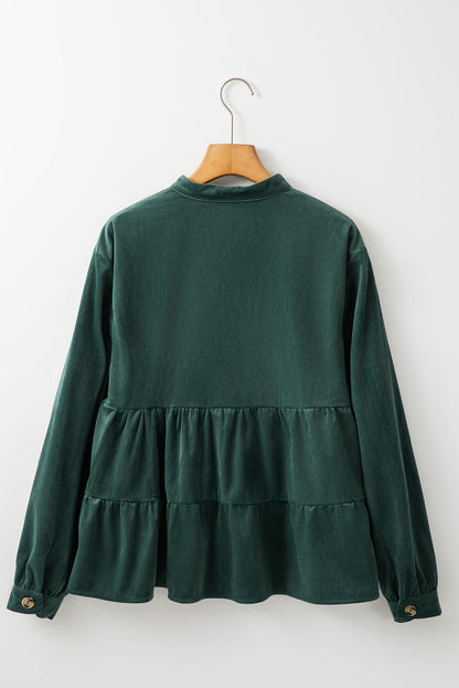 Corduroy Ruffle Tiered Buttoned Shirt