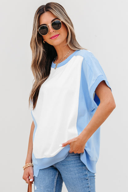 Colorblock Exposed Seam Crew Neck T-Shirt