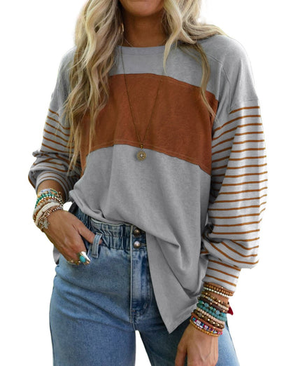 Colorblock Stripe Bishop Sleeve Top