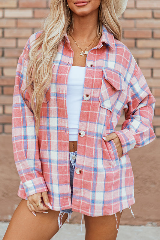 Plaid Flap Pocket Buttoned Shacket