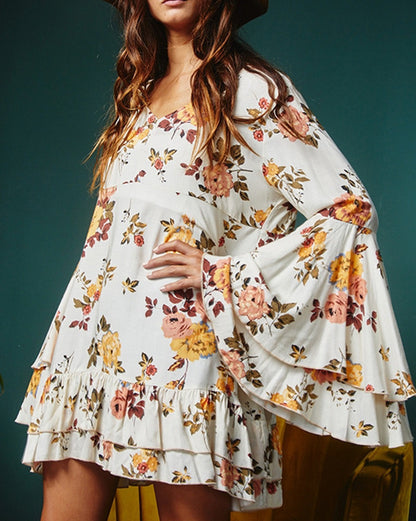 Floral Bell Sleeve Mini Dress