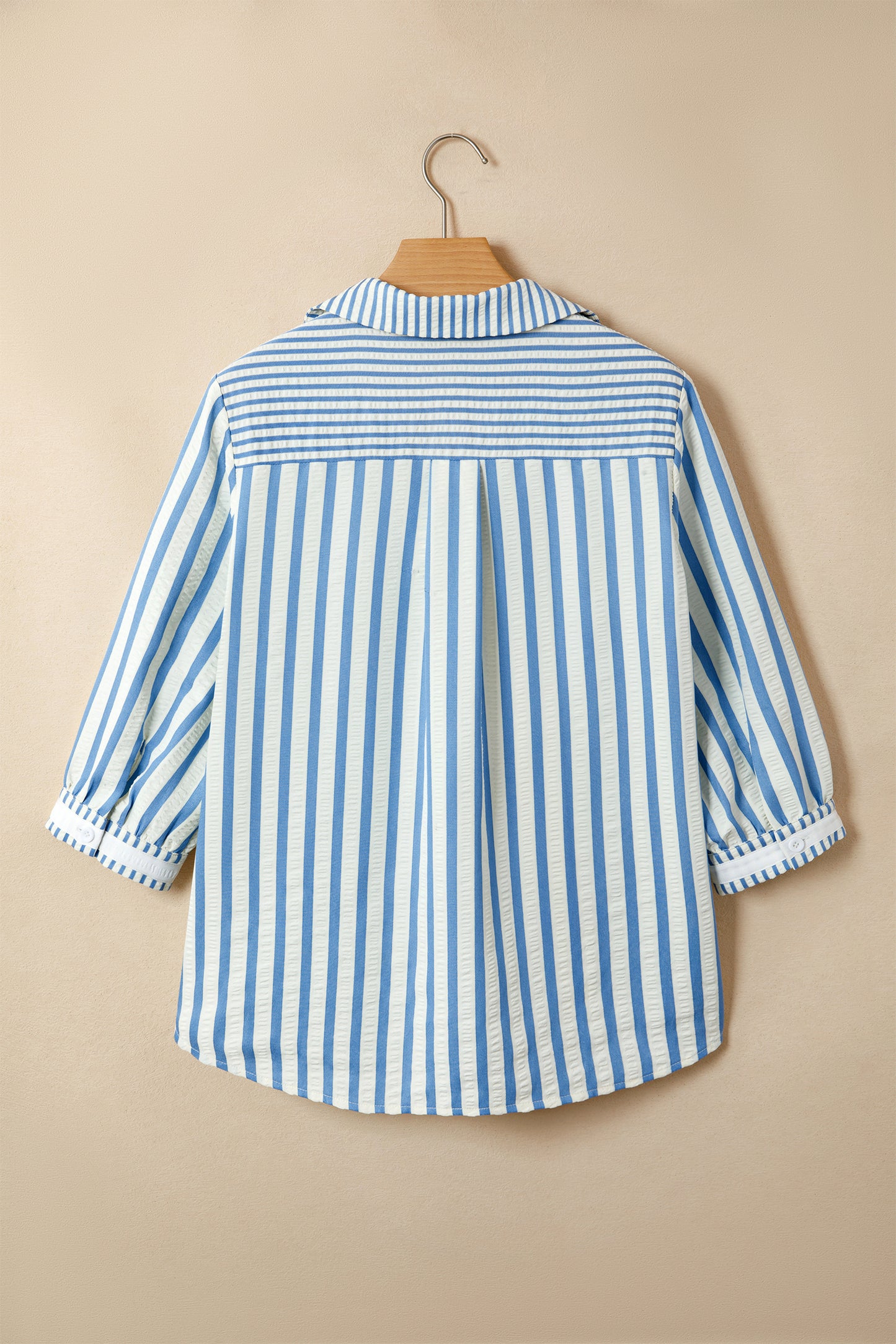 Stripe Collared V-Neck 3/4 Sleeve Blouse