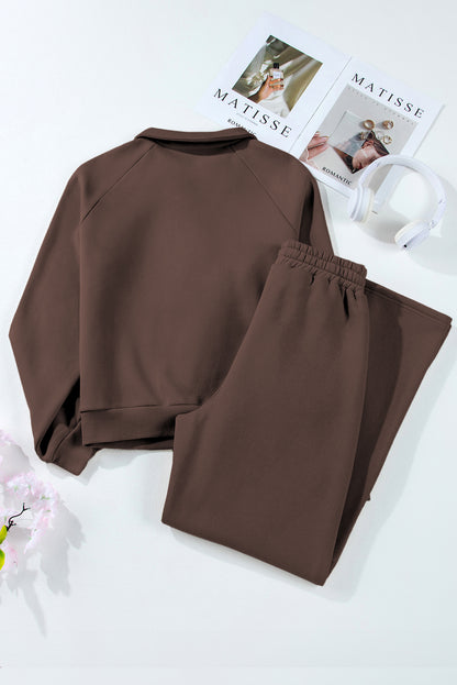 Solid Collared Sweatshirt and Pants Set