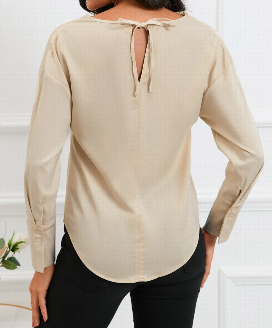 Drape Neckline Long Sleeve Blouse