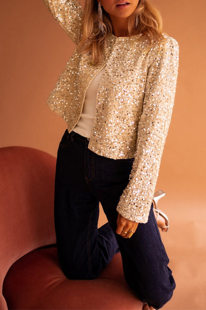 Sequin Open Front Cropped Jacket