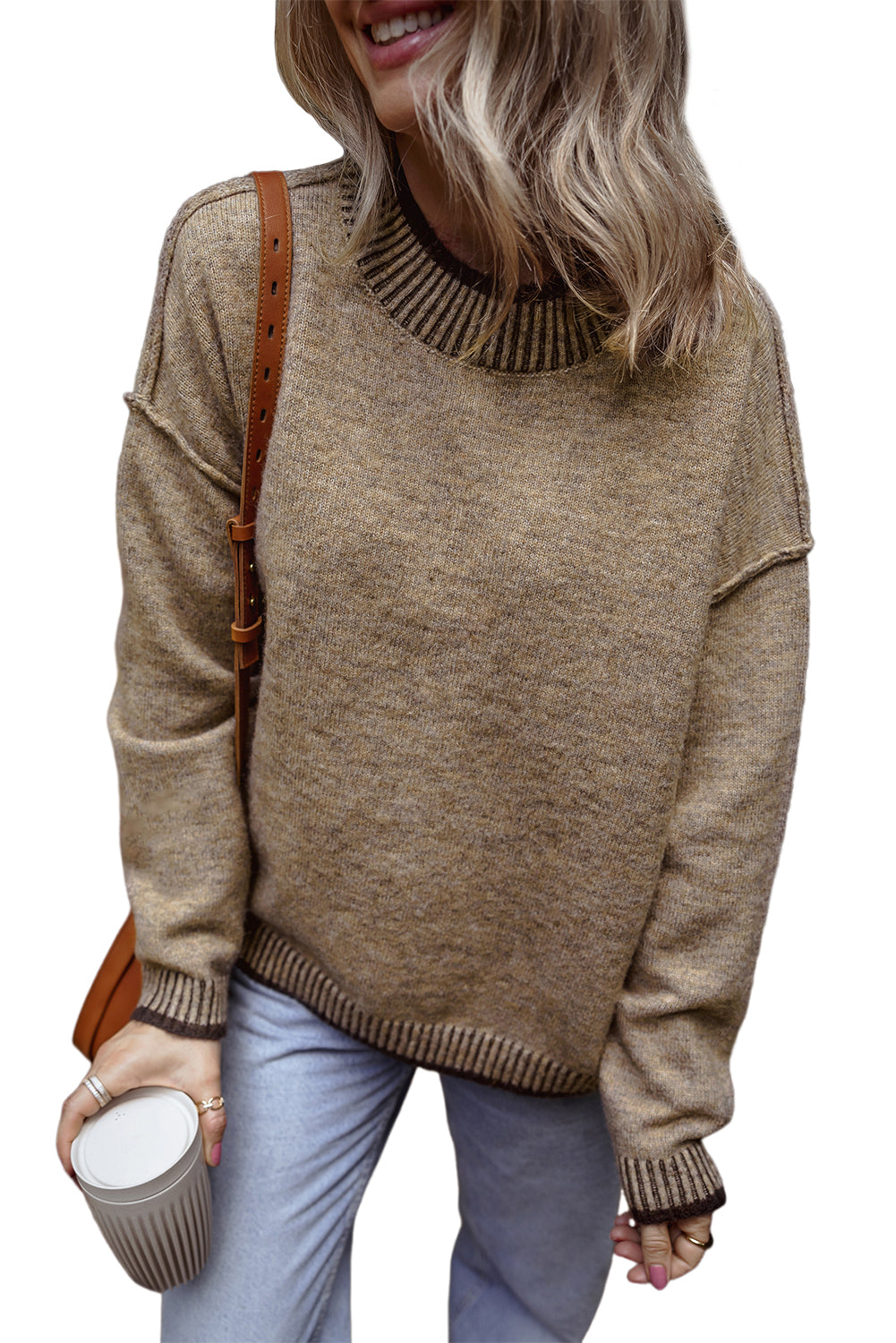 Contrast Trim Drop Shoulder Sweater