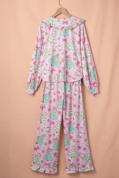 Christmas Ruffle Collared Top & Pants Pajama Set