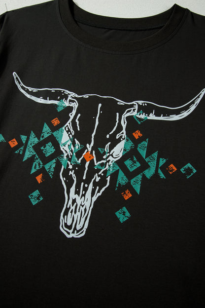 Plus Size Western Aztec Bull Skull T-Shirt