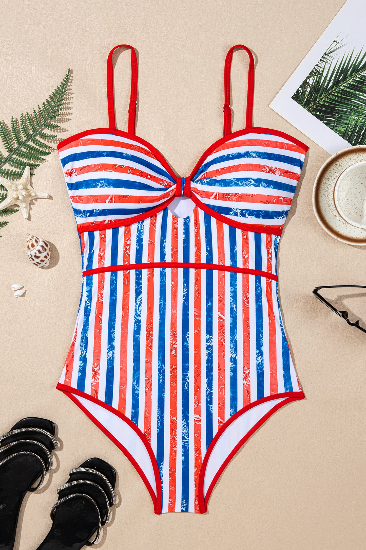 Americana Stripe Cutout Spaghetti Strap Swimsuit