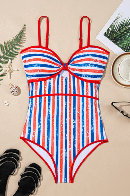 Americana Stripe Cutout Spaghetti Strap Swimsuit
