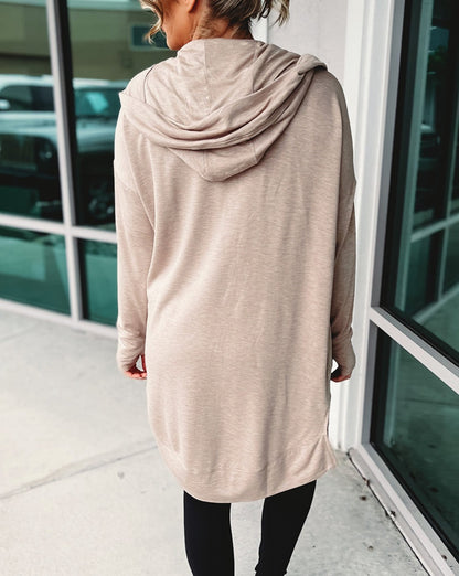 Open Front Hooded Long Cardigan