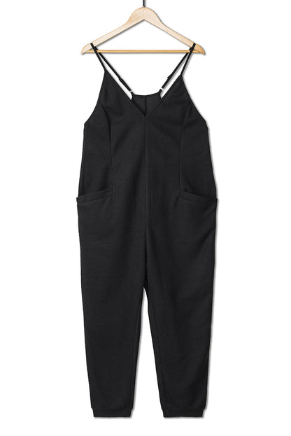 Waffle Sleeveless V-Neck Pocketed Jumpsuit