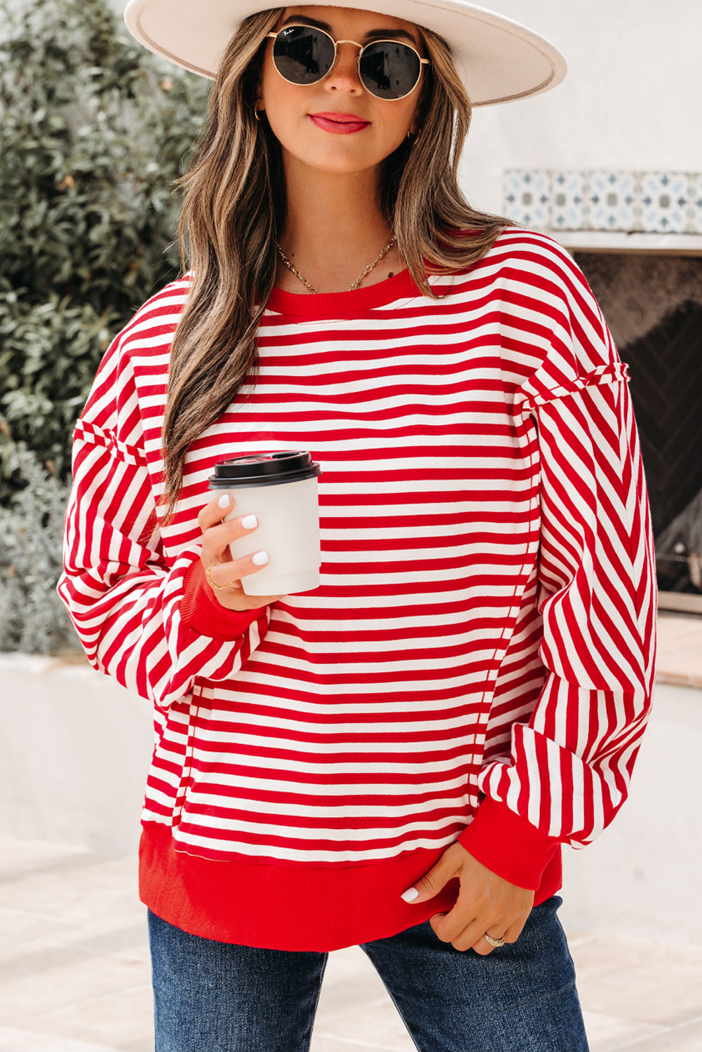 Stripe Reverse Seam Drop Shoulder Top