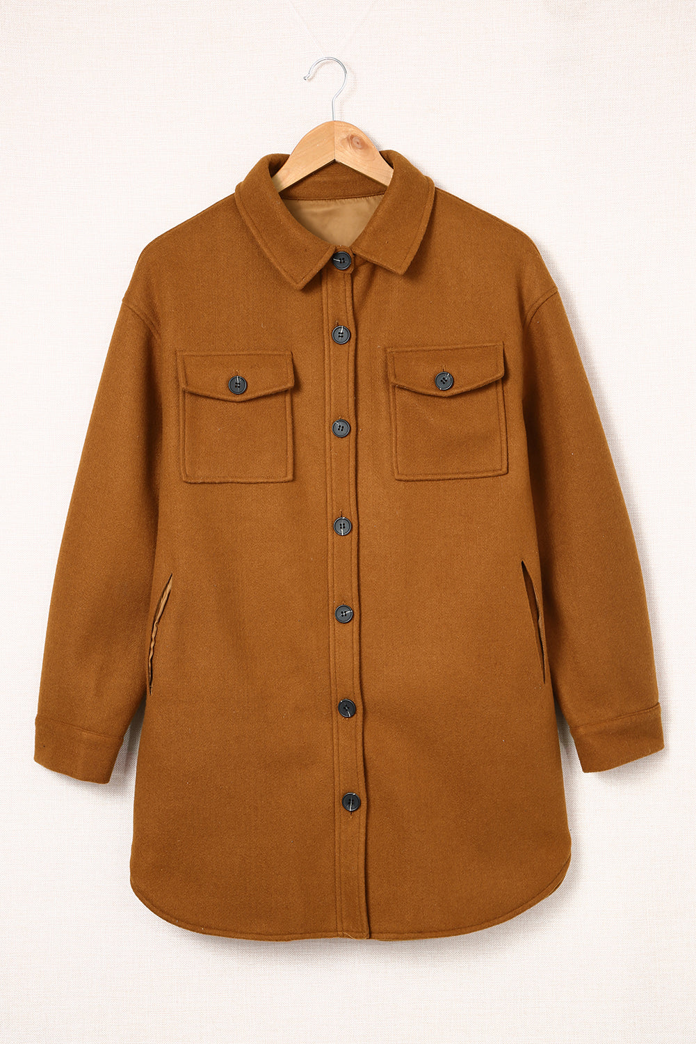 Solid Chest Pocket Buttoned Shacket