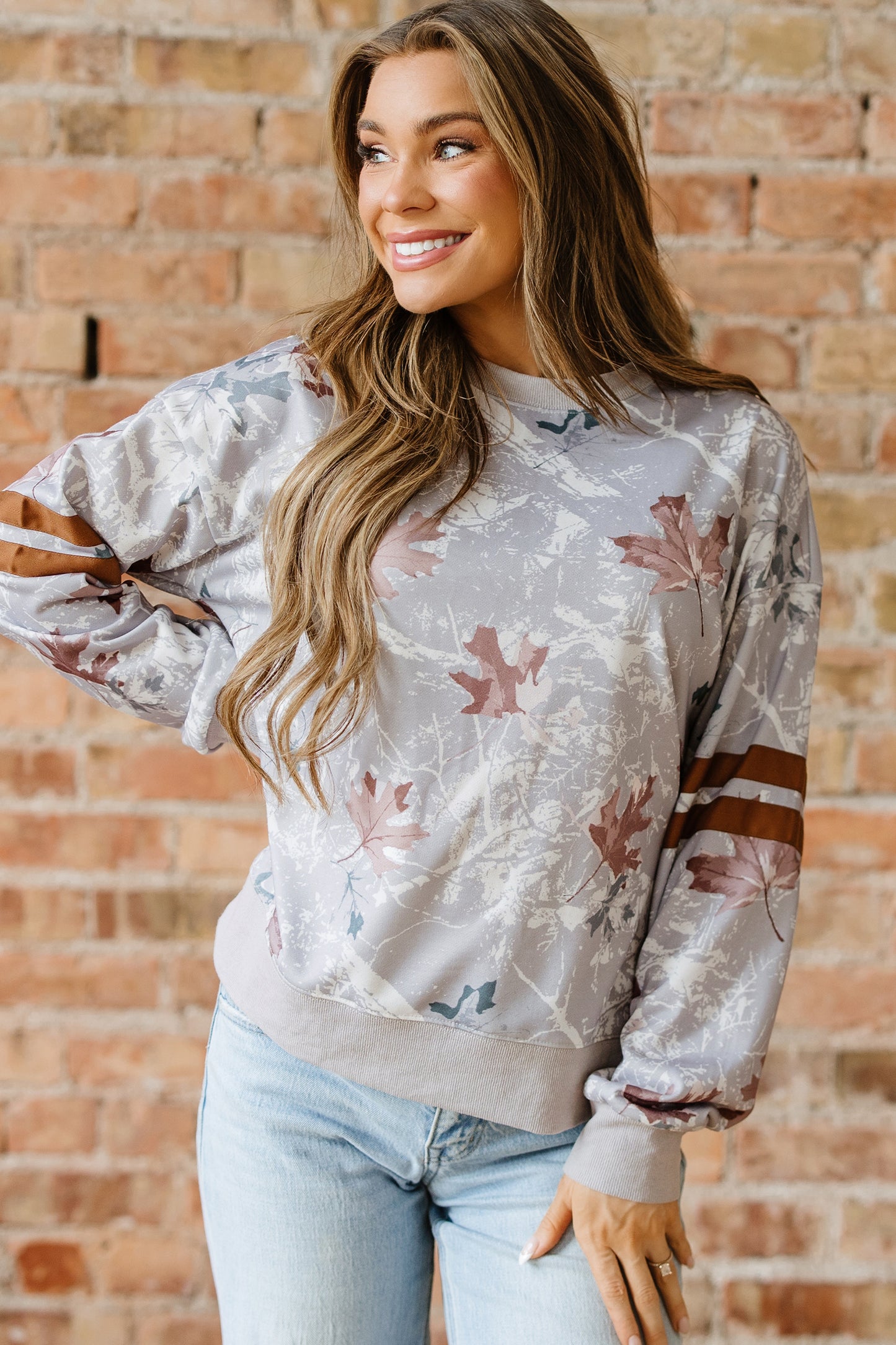 Camo Varsity Stripe Dropped Shoulder Sweatshirt