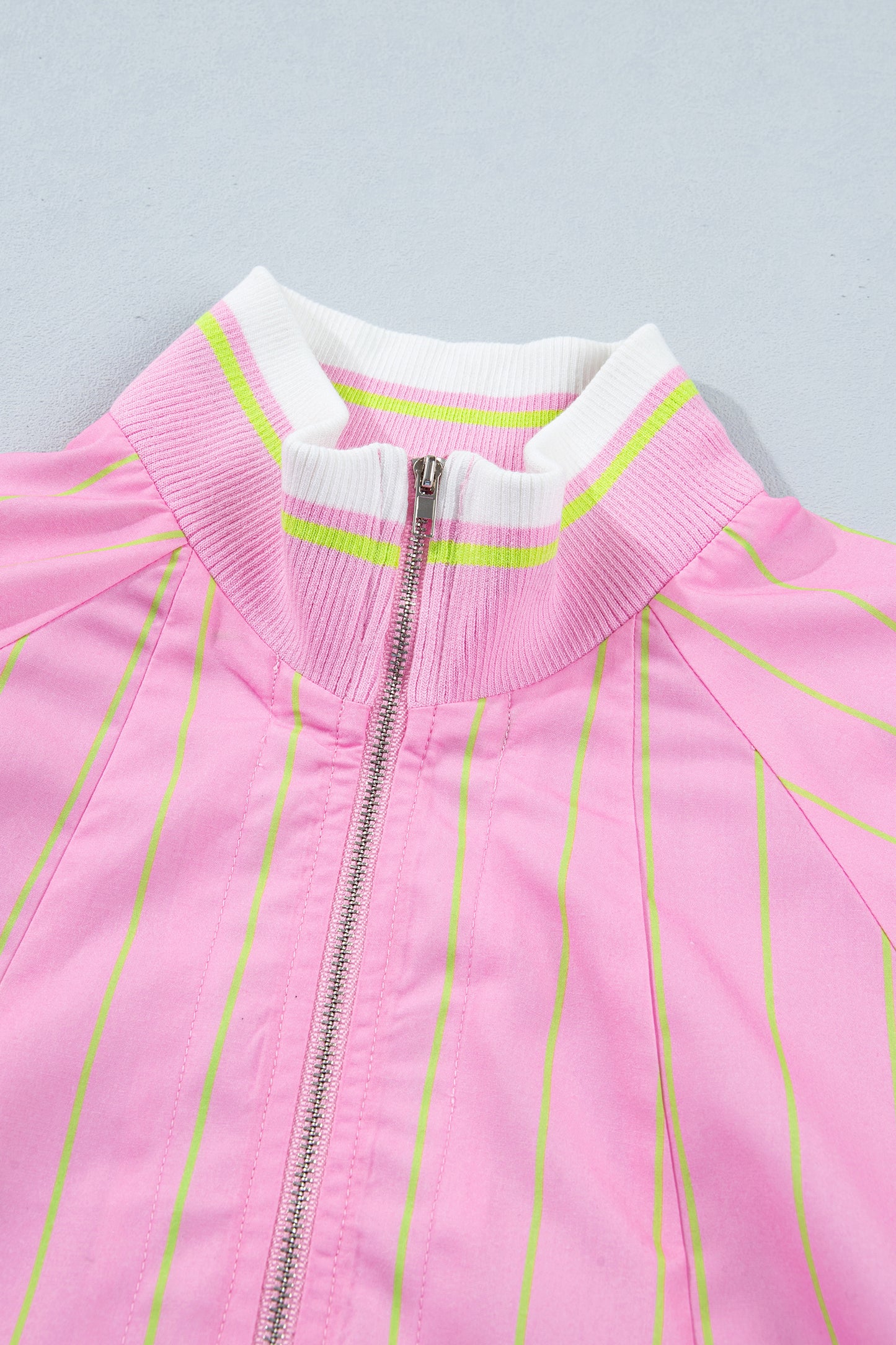 Stripe Half Zip Collared 3/4 Sleeve Blouse