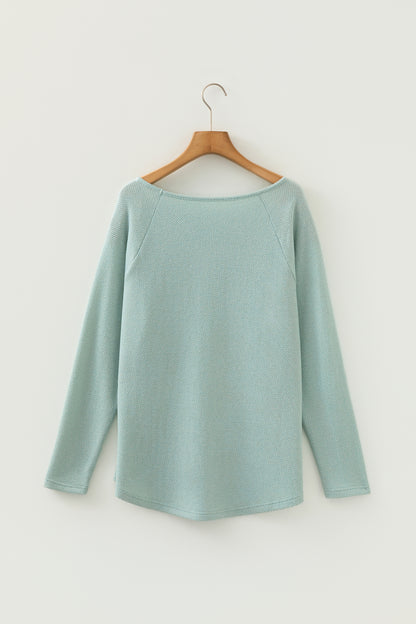 Solid Textured Knit Raglan Long Sleeve Top