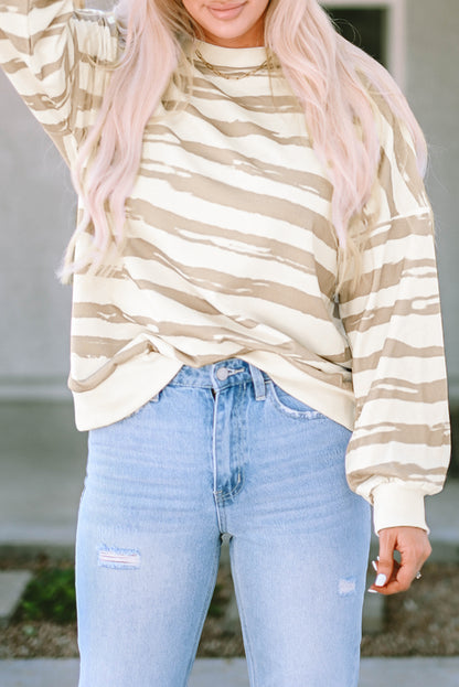 Stripe Bishop Sleeve Oversized Sweatshirt