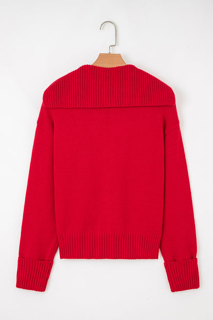 Solid Collared V-Neck Ribbed Edge Sweater