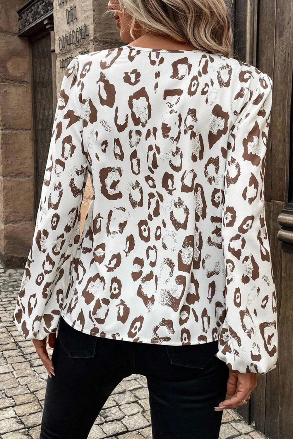 Leopard Balloon Sleeve Blouse