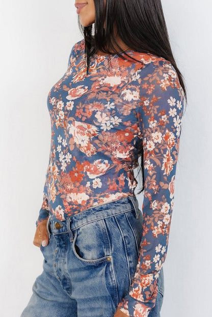 Floral Mesh Long Sleeve Top