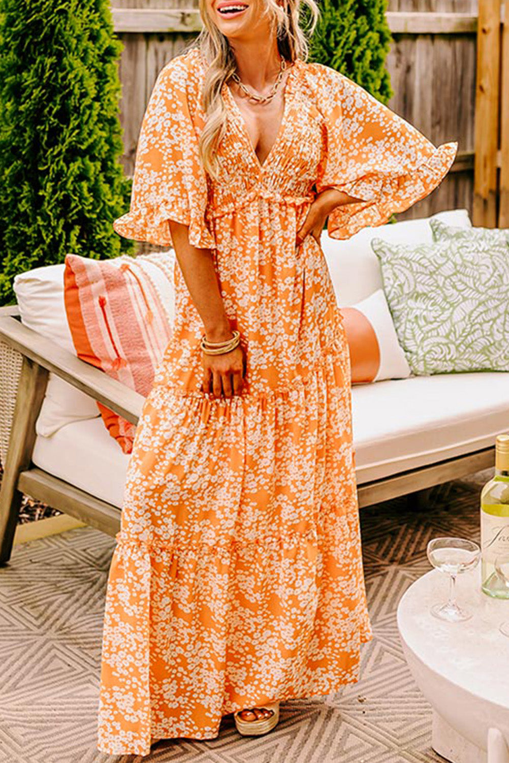 Floral Wide Sleeve Maxi Dress