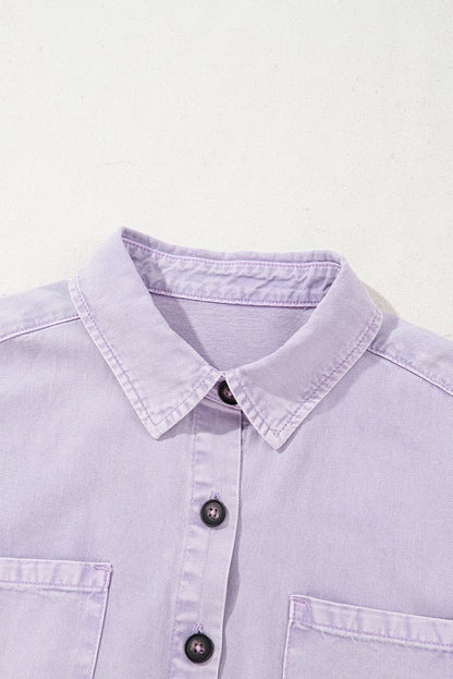 Denim Short Sleeve Double Chest Pocket Shirt Dress