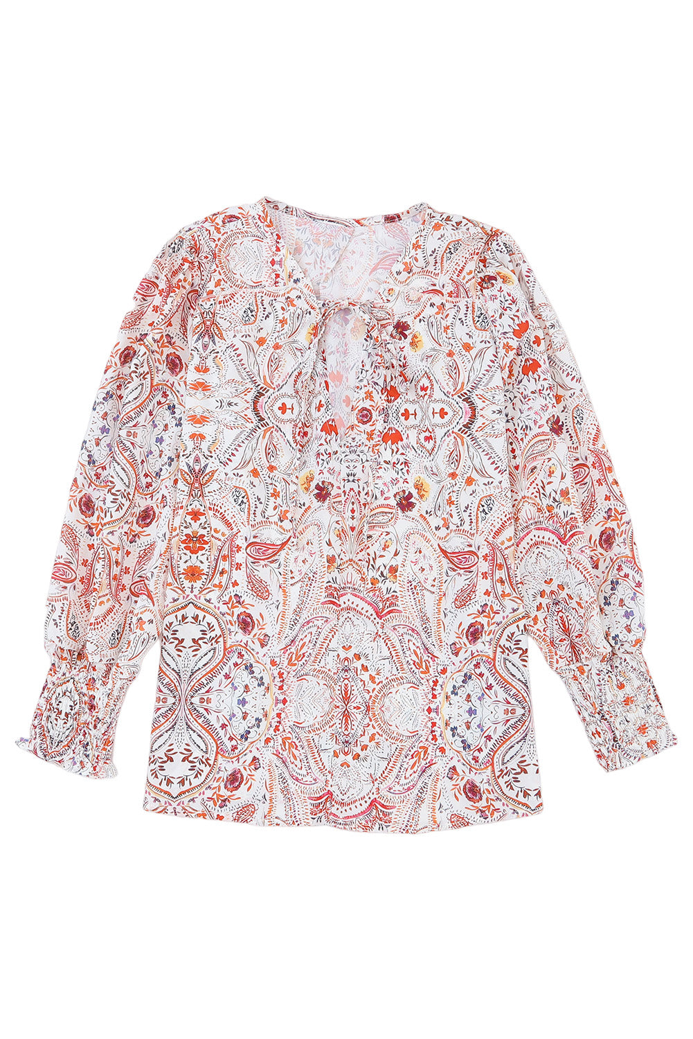 Boho Paisley Smocked Cuff Blouse