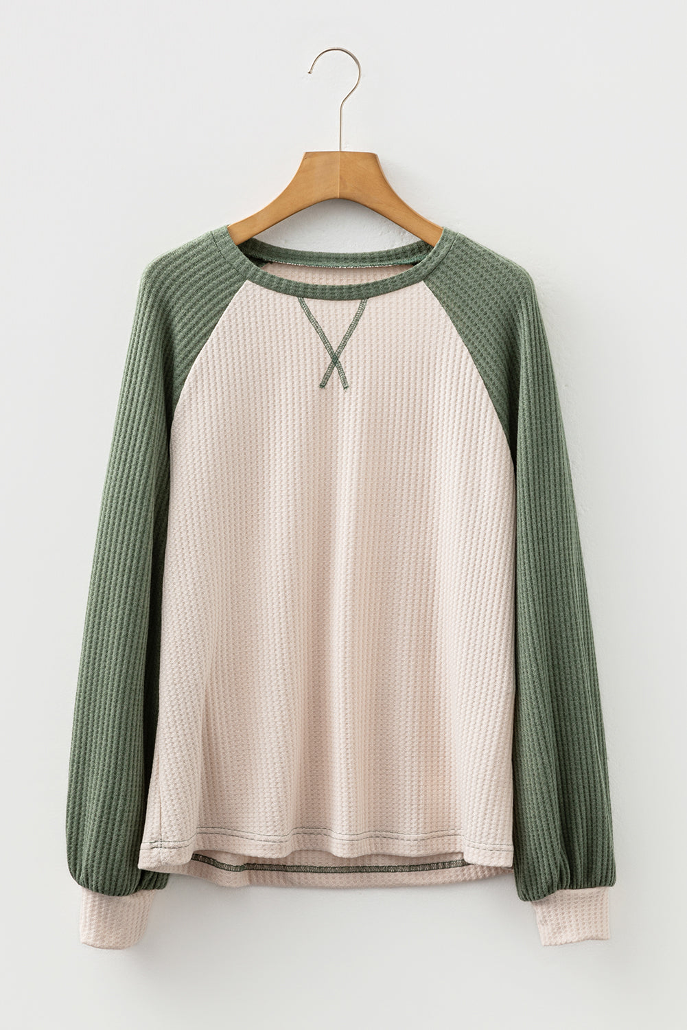 Colorblock Waffle Knit Raglan Sleeve Top