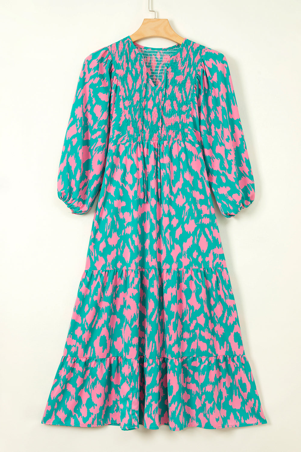 Abstract Puff Sleeve Maxi Dress