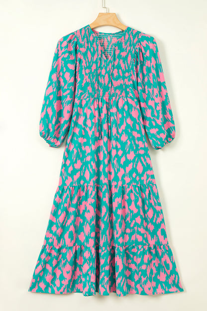 Abstract Puff Sleeve Maxi Dress