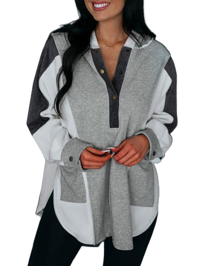 Colorblock Reverse Seam Buttoned Hoodie